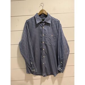Mens Long Sleeve Orvis Button Down Blue Check Shirt Large